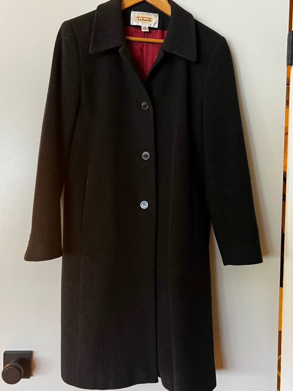 Talbots Wool Cashmere Coat Dark Charcoal/Black Single Breasted Mid Length